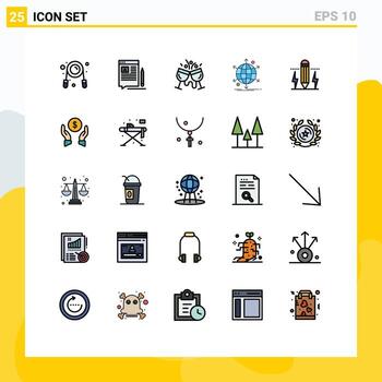 User Interface Pack of 25 Basic Filled line Flat Colors of network international web business drink Editable Vector Design Elements