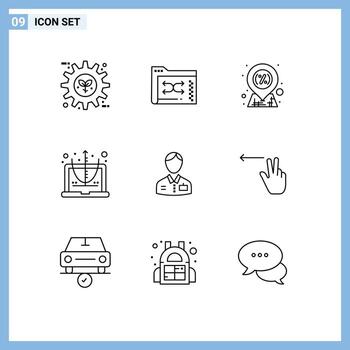conjunto de 9 iconos de interfaz de usuario modernos signos de símbolos para carpeta de computadora de ecuación calcular elementos de diseño de vector editables de mercado