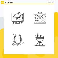 Editable Vector Line Pack of 4 Simple Filledline Flat Colors of business cross computer laser sintering cooking bbq Editable Vector Design Elements