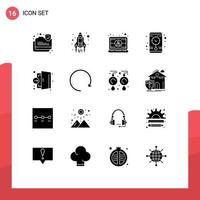 User Interface Pack of 16 Basic Solid Glyphs of emergency wall clock computer time user Editable Vector Design Elements