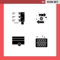 Editable Vector Line Pack of 4 Simple Solid Glyphs of traffic money coin finance office Editable Vector Design Elements