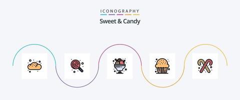 Sweet And Candy Line Filled Flat 5 Icon Pack Including sweet. dessert. cafe. cookie. restaurant vector