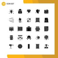 Set of 25 Commercial Solid Glyphs pack for love mind message idea head Editable Vector Design Elements