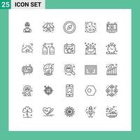 Modern Set of 25 Lines Pictograph of attention close compass screen cookie Editable Vector Design Elements