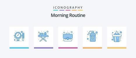 Morning Routine Blue 5 Icon Pack Including food. cake. case. care. lotion. Creative Icons Design vector