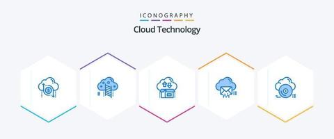 tecnología en la nube 25 paquete de iconos azules que incluye datos. correo. datos. nube. paquete vector