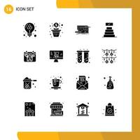 Universal Icon Symbols Group of 16 Modern Solid Glyphs of home calendar blueprint achievements success Editable Vector Design Elements