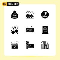 Pack of 9 Modern Solid Glyphs Signs and Symbols for Web Print Media such as input food transport cherry crypto currency Editable Vector Design Elements