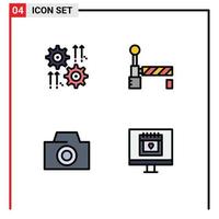 Filledline Flat Color Pack of 4 Universal Symbols of setting camera wheel train heart Editable Vector Design Elements