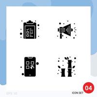 Modern Set of 4 Solid Glyphs and symbols such as team money list speaker bamboo Editable Vector Design Elements