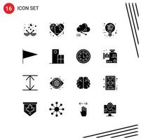 Set of 16 Vector Solid Glyphs on Grid for solution retail hearts link data Editable Vector Design Elements