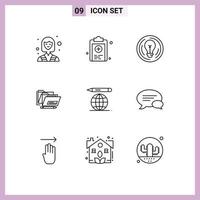 Set of 9 Vector Outlines on Grid for world date bulb folder idea Editable Vector Design Elements