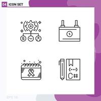 Modern Set of 4 Filledline Flat Colors Pictograph of task calendar setting battery day Editable Vector Design Elements