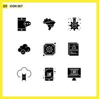 9 Thematic Vector Solid Glyphs and Editable Symbols of web setting gear chip storage Editable Vector Design Elements