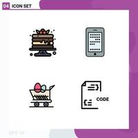 4 Universal Filledline Flat Color Signs Symbols of cake trolley sweets cell shopping Editable Vector Design Elements