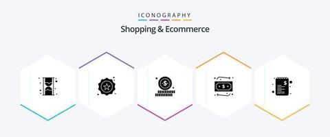 paquete de iconos de 25 glifos de compras y comercio electrónico que incluye compras. lista. en línea. comercio. compras vector