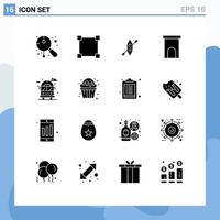 Modern Set of 16 Solid Glyphs Pictograph of city property boat house architecture Editable Vector Design Elements