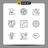 9 User Interface Outline Pack of modern Signs and Symbols of cheese display financial design giving Editable Vector Design Elements