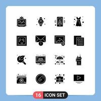 Set of 16 Modern UI Icons Symbols Signs for envelope party dress wifi frock mobile Editable Vector Design Elements