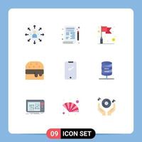 Set of 9 Modern UI Icons Symbols Signs for android smart phone drawing phone fast food Editable Vector Design Elements