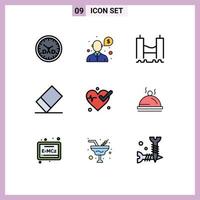 Set of 9 Modern UI Icons Symbols Signs for hotel heart bridge medical river Editable Vector Design Elements