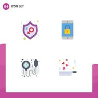 4 Thematic Vector Flat Icons and Editable Symbols of feminism mobile application protection lock bp gauge Editable Vector Design Elements