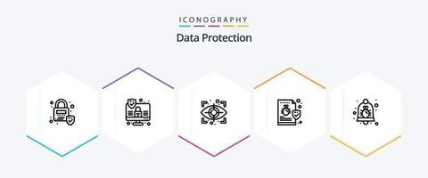 paquete de iconos de 25 líneas de protección de datos que incluye notificación. alarma. seguridad. bicho. seguridad vector