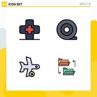 Group of 4 Filledline Flat Colors Signs and Symbols for hospital folder tape plane file Editable Vector Design Elements