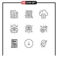 Group of 9 Outlines Signs and Symbols for shopping place data market big idea Editable Vector Design Elements