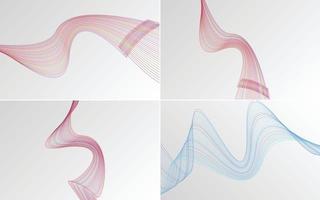 Set of 4 geometric wave pattern background Abstract waving line vector