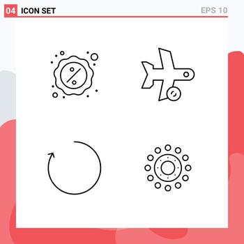 Mobile Interface Line Set of 4 Pictograms of discount transportation holding plane clockwise Editable Vector Design Elements