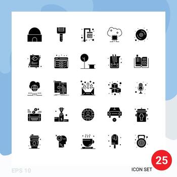 Paquete de glifos sólidos de interfaz de usuario de 25 de signos y símbolos modernos de herramientas de servidor de nube de computadora redes de nube servicios basados en la nube elementos de diseño vectorial editables vector