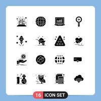 Editable Vector Line Pack of 16 Simple Solid Glyphs of space astronomy computing molecule chemistry Editable Vector Design Elements