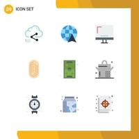 paquete de 9 signos y símbolos de colores planos modernos para medios de impresión web, como juegos, monitor de huellas dactilares de computadora táctil, elementos de diseño de vectores editables