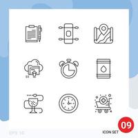 Modern Set of 9 Outlines Pictograph of up upload skateboard destination location Editable Vector Design Elements