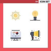 Group of 4 Modern Flat Icons Set for landscape announce bulb computer speaker Editable Vector Design Elements