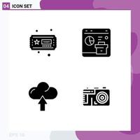 Pack of 4 Modern Solid Glyphs Signs and Symbols for Web Print Media such as ticket arrow browser report upload Editable Vector Design Elements