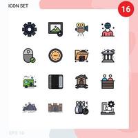 User Interface Pack of 16 Basic Flat Color Filled Lines of connected person movi management human Editable Creative Vector Design Elements