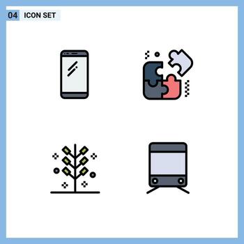 grupo de 4 signos y símbolos de colores planos de línea rellena para elementos de diseño de vectores editables de fuegos artificiales de rompecabezas de Android de teléfono cracker