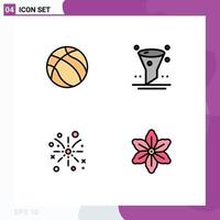 Mobile Interface Filledline Flat Color Set of 4 Pictograms of ball fire sport interface holiday Editable Vector Design Elements