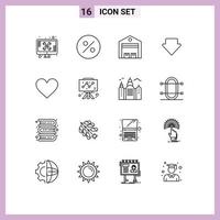 Mobile Interface Outline Set of 16 Pictograms of interface love logistic downlod arrow Editable Vector Design Elements