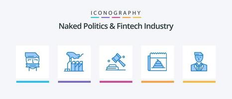 política desnuda y paquete de íconos azules de la industria fintech 5 que incluye periodismo. falso. interés. publicidad. Campaña. diseño de iconos creativos vector