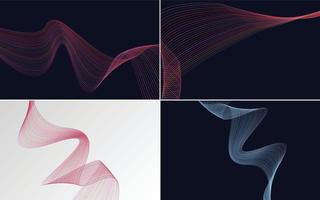 Set of 4 geometric wave pattern background Abstract waving line vector