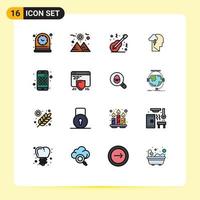 Set of 16 Commercial Flat Color Filled Lines pack for device power folk mind energy Editable Creative Vector Design Elements