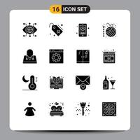 16 User Interface Solid Glyph Pack of modern Signs and Symbols of bag hobbies business crochet ball Editable Vector Design Elements