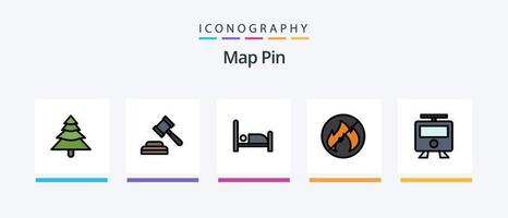 paquete de 5 iconos llenos de línea de pin de mapa que incluye . subterraneo. vacaciones. ferrocarril. cámping. diseño de iconos creativos vector