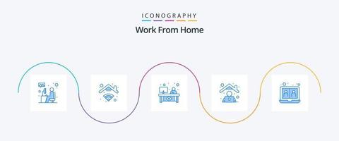 Work From Home Blue 5 Icon Pack Including work. home. connection. employee. area vector