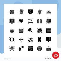 Pictogram Set of 25 Simple Solid Glyphs of bicycle food solution drink shield Editable Vector Design Elements