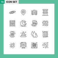 Modern Set of 16 Outlines and symbols such as interface property map house architecture Editable Vector Design Elements