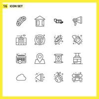 Universal Icon Symbols Group of 16 Modern Outlines of megaphone loudspeaker coins digital payment Editable Vector Design Elements